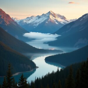 The snow-capped town of Whistler, a major ski destination nestled among the mountains