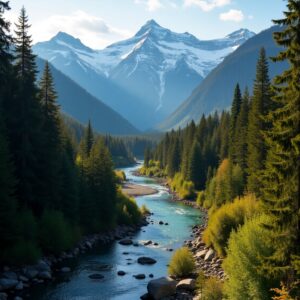 The snow-capped town of Whistler, a major ski destination nestled among the mountains