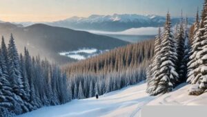 The snow-capped town of Whistler, a major ski destination nestled among the mountains