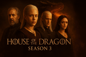 The official HBO poster for House of the Dragon Season 3, which will premiere in 2026, features the main cast and the dragon.